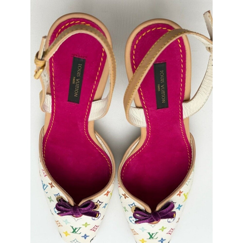 Louis Vuitton Takashi Murakami Vintage White Monogram Slingback Heels EU 38 US 8 - Picture 5 of 14